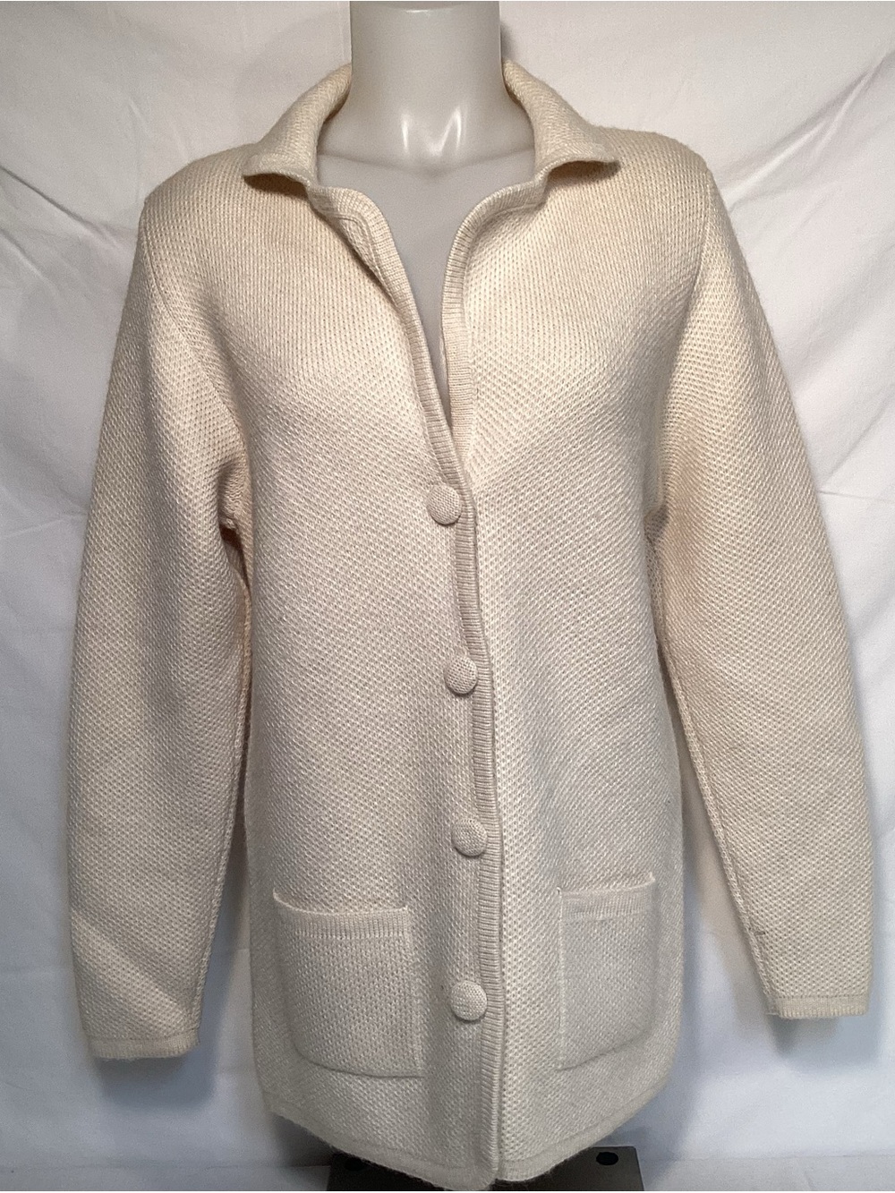 Alpaca Knit Button Front Cardigan in Cream by Peruvian Link Women’s Size Small